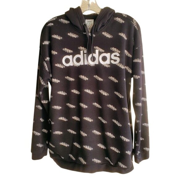 Adidas Favorites French Terry Black Logo Print Hoodie Comfy Streetwear Med Women - Picture 1 of 4
